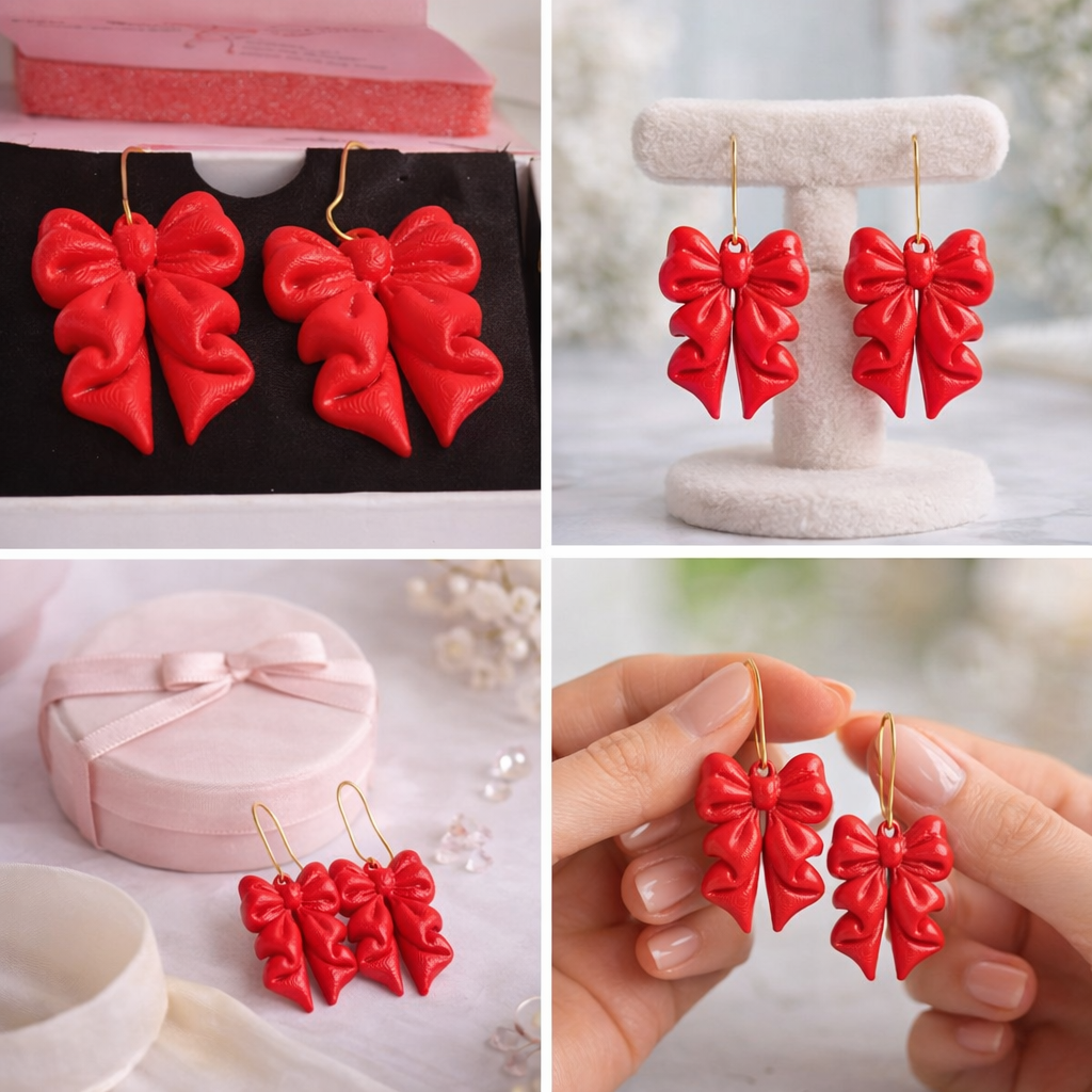 Red Bow Drop Earrings
