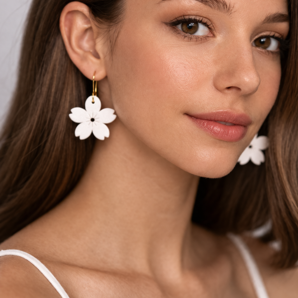 White Blossom Drop Earrings