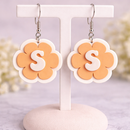 Personalized Initial Flower Earrings