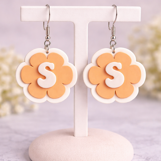 Personalized Initial Flower Earrings