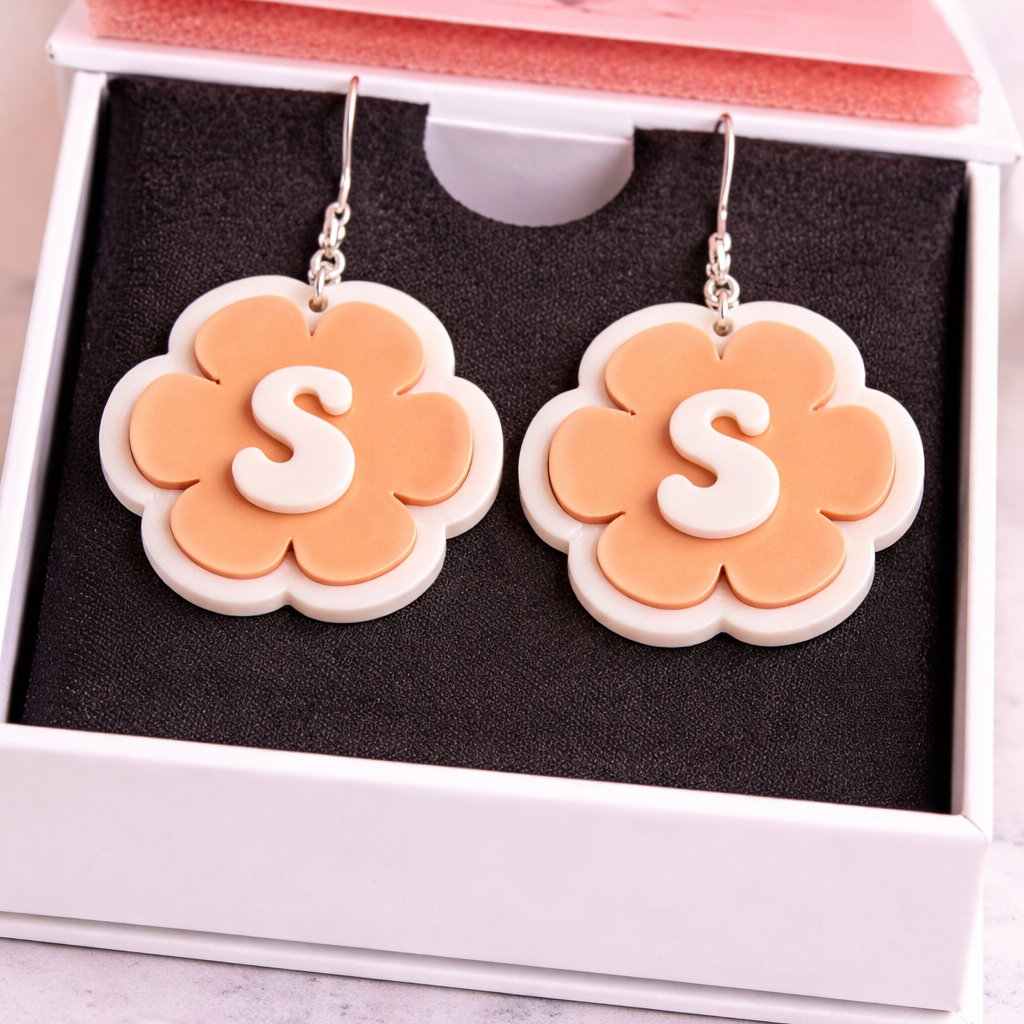 Personalized Initial Flower Earrings