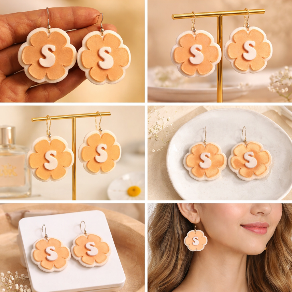 Personalized Initial Flower Earrings