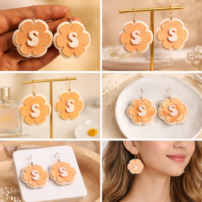 Personalized Initial Flower Earrings