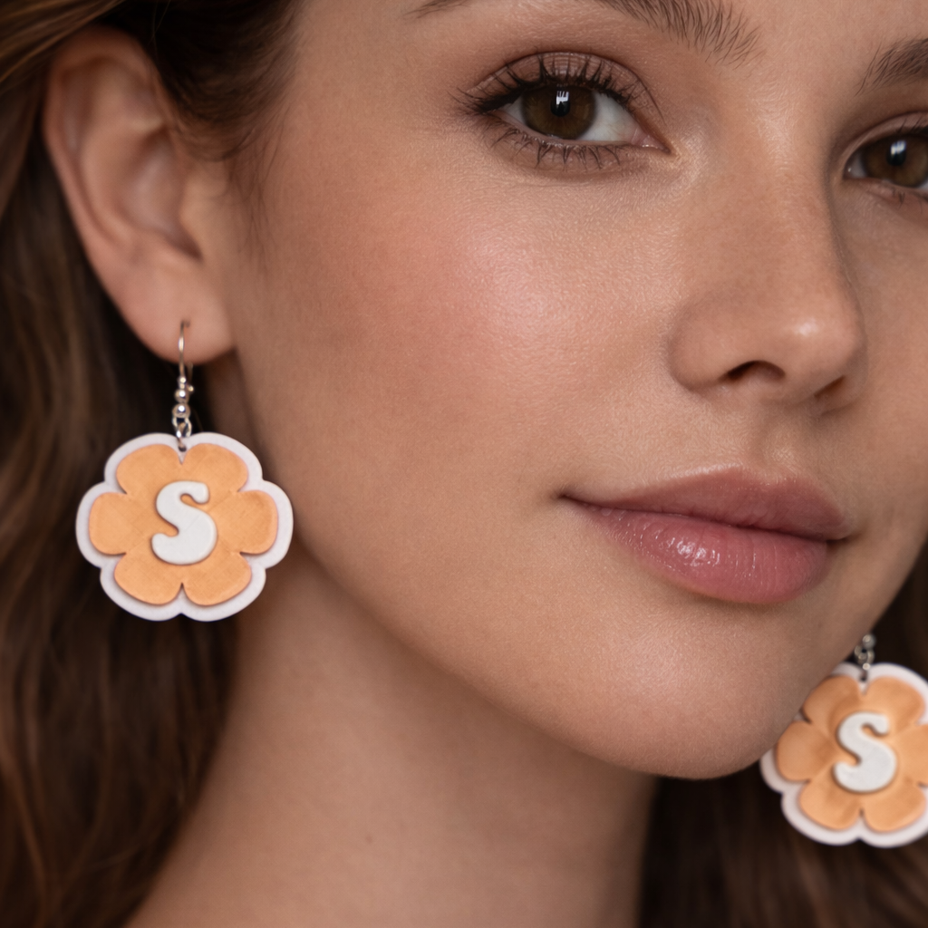 Personalized Initial Flower Earrings