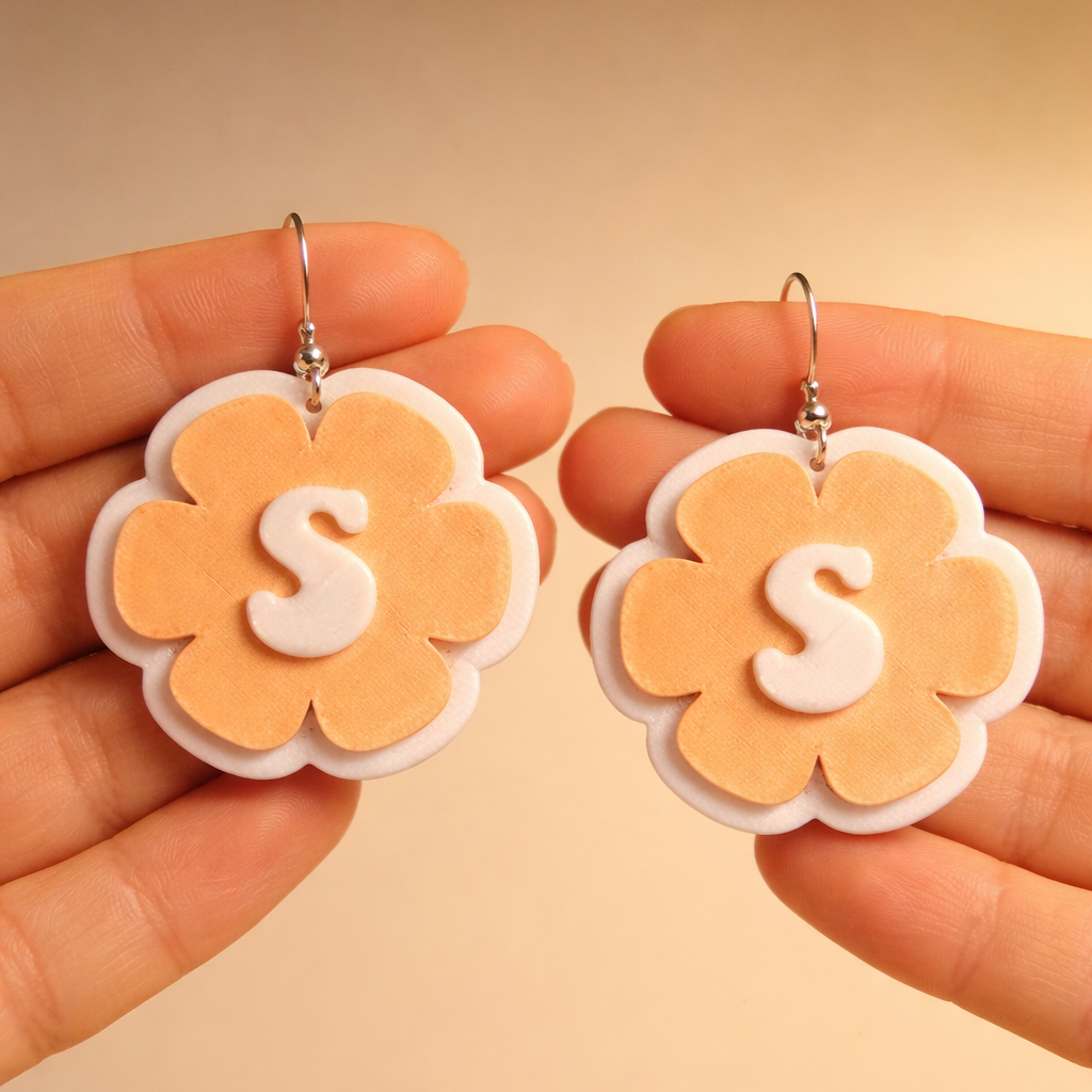 Personalized Initial Flower Earrings