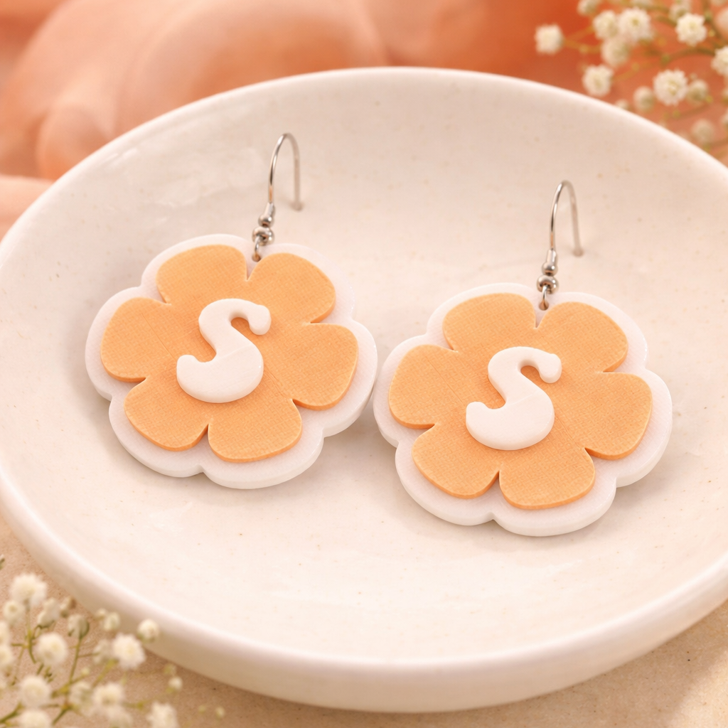 Personalized Initial Flower Earrings