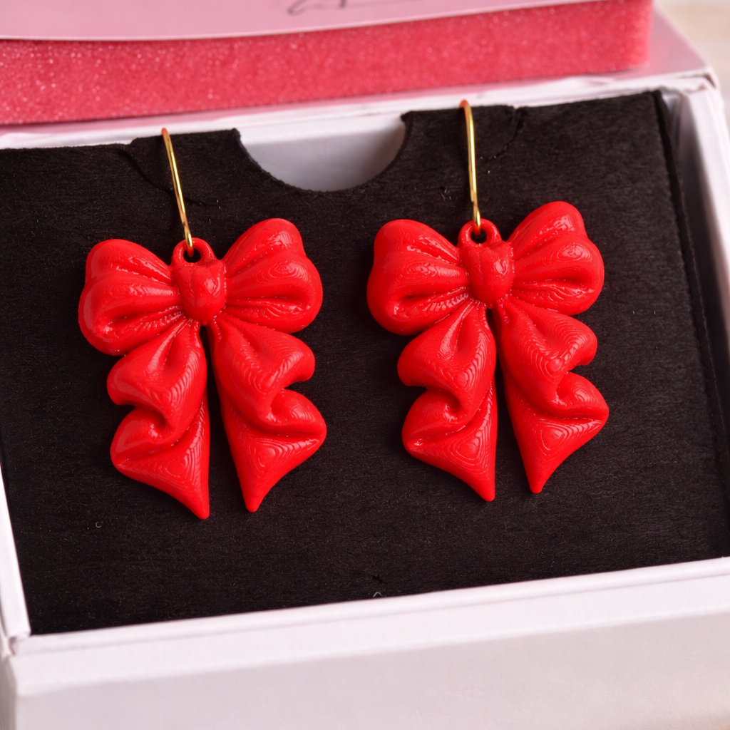 Red Bow Drop Earrings 
