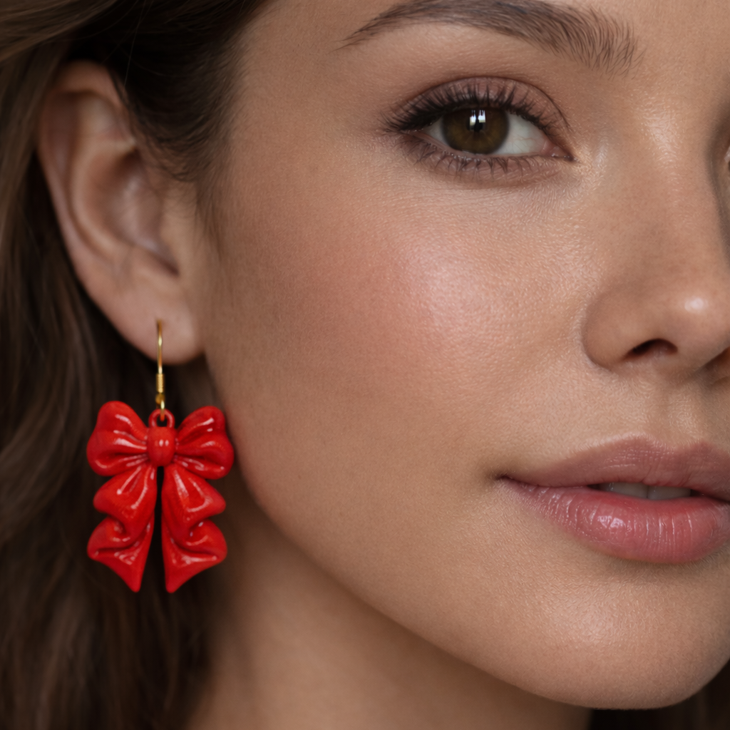 Red Bow Drop Earrings 