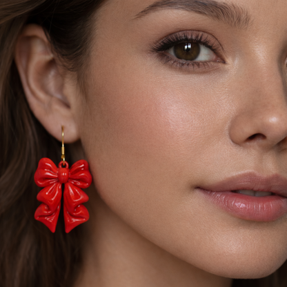 Red Bow Drop Earrings 