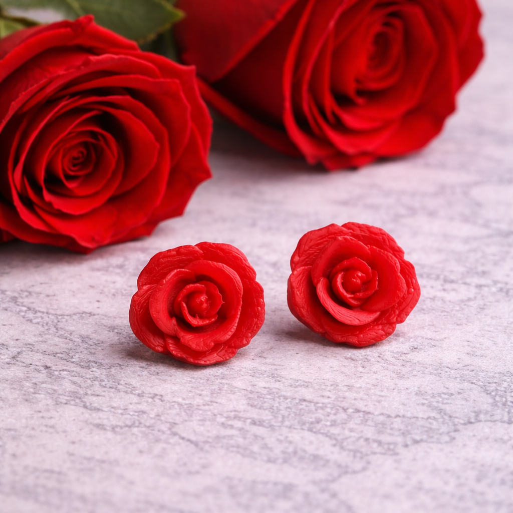 Red Rose Stud Earrings