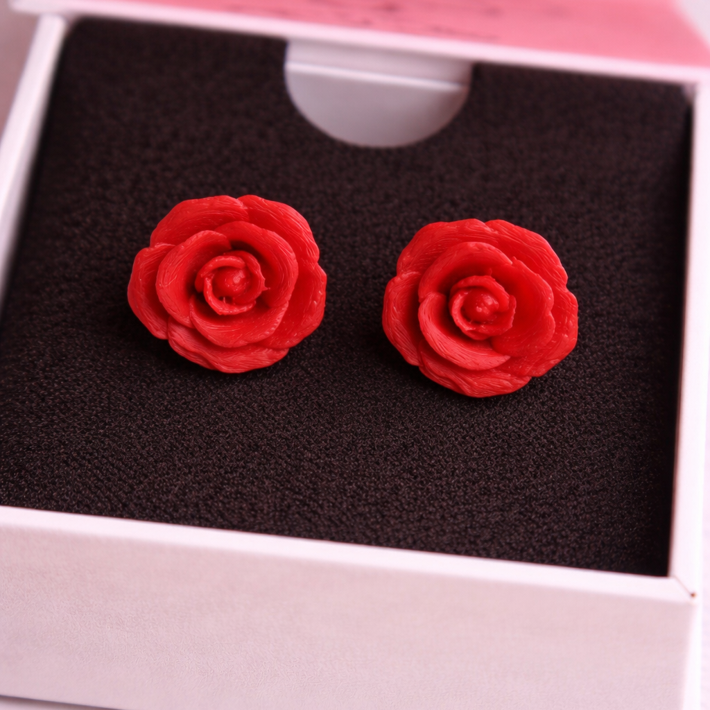 Red Rose Stud Earrings