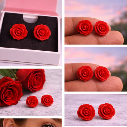 Red Rose Stud Earrings