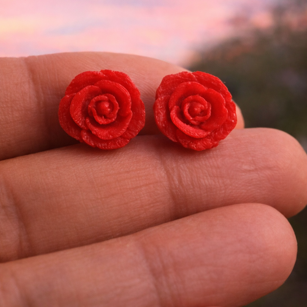 Red Rose Stud Earrings